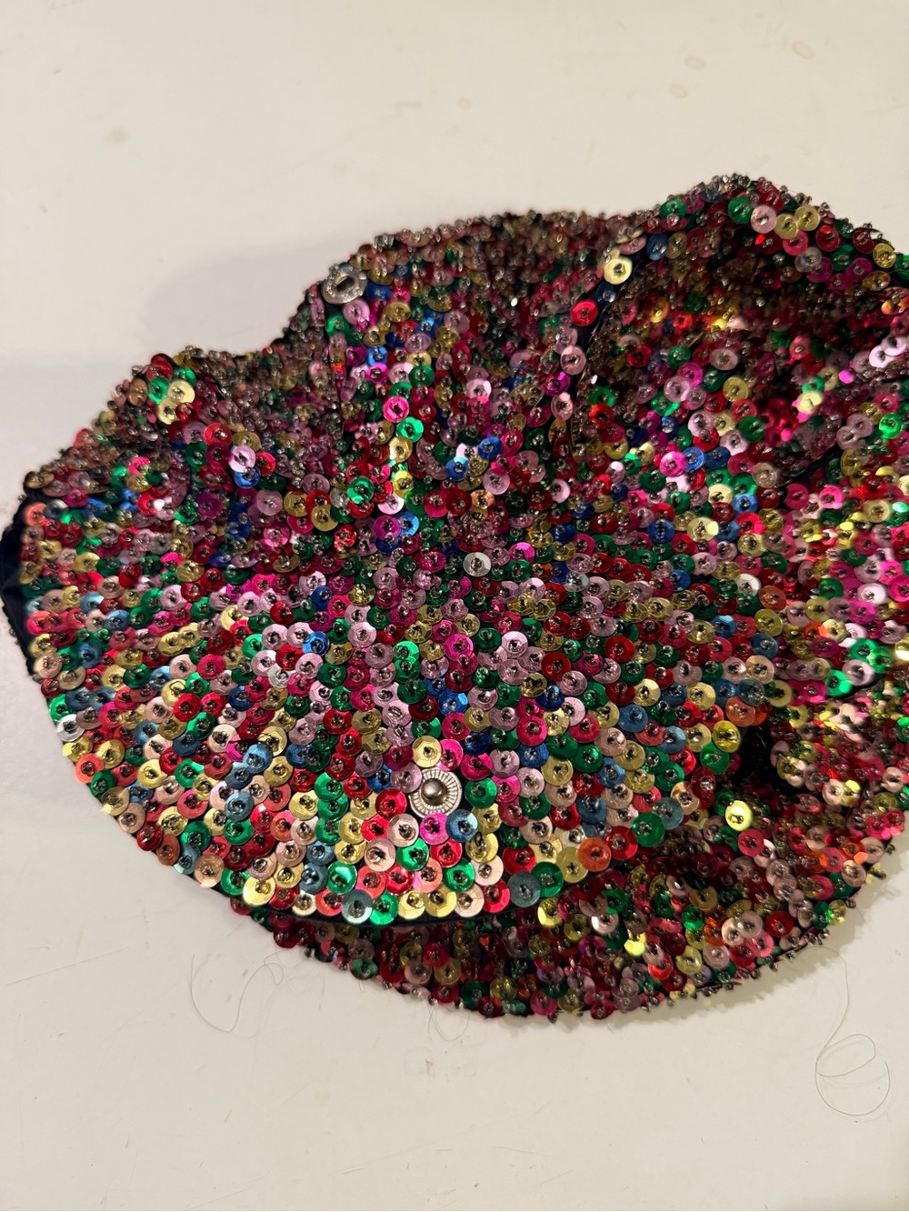 Vintage 90s Ultra Sequined Newsboy Hat Womens Multicolor Beret Paperboy Cap - Picture 6 of 11
